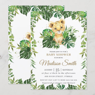 Jungle Greenery Adsible Lejon Unge Boy Shower Inbjudningar