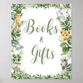 Jungle Greenery Baby Shower Bokar and Gifts Sign Poster
