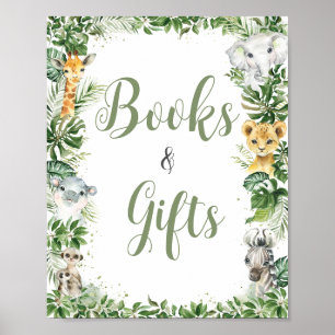 Jungle Greenery Baby Shower Bokar and Gifts Sign Poster