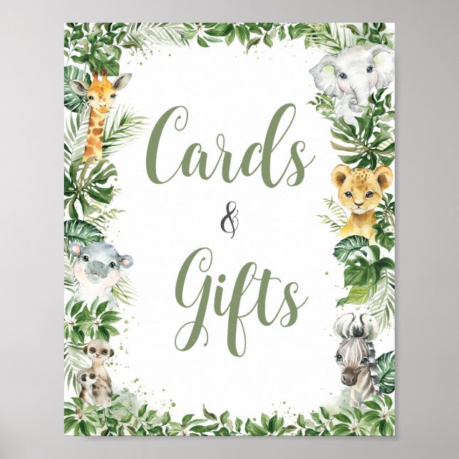 Jungle Greenery Baby Shower Cards and Gifts Sign Poster (Framsidan)