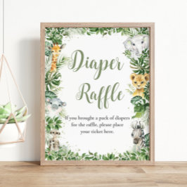 Jungle Greenery Baby Shower Diaper Raffle Sign Poster