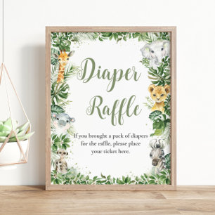 Jungle Greenery Baby Shower Diaper Raffle Sign Poster