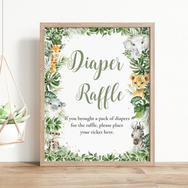 Jungle Greenery Baby Shower Diaper Raffle Sign Poster (Skapare uppladdad)
