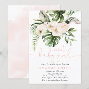 Jungle Greenery Rosa Blommigt Sweet Girl Baby Show Inbjudningar