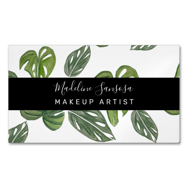 Jungle Greenery Watercolor Monstera Salon Makeup Magnetiska Visitkort (Framsida)