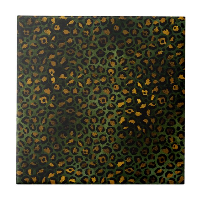 Jungle Grönt Gult Cheetah Leopard Mönster Kakelplatta (Framsidan)
