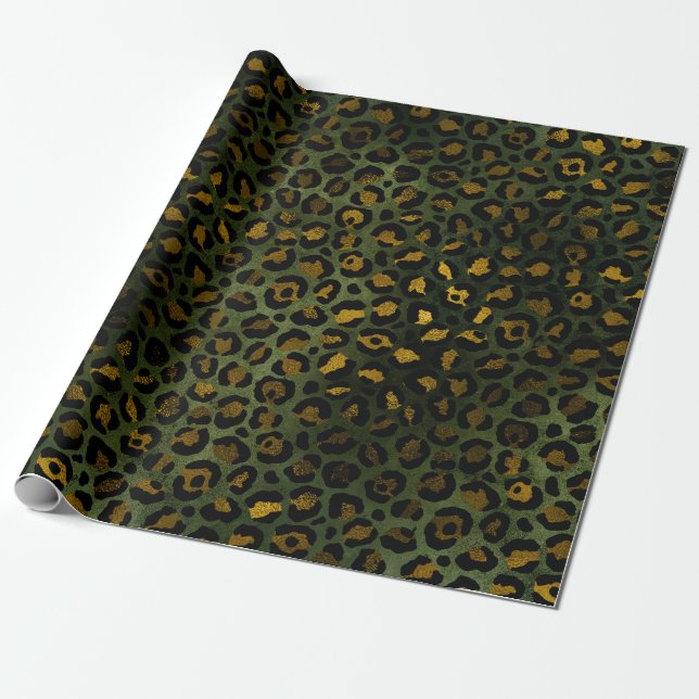 Jungle Grönt Gult Cheetah Leopard Mönster Presentpapper (Utrullad)