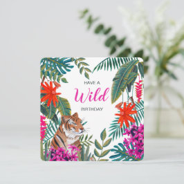 Jungle grönt & rosa vild tropiska födelsedag kort