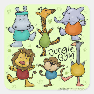 Jungle Gym Exercising Animals Fyrkantigt Klistermärke