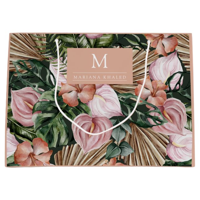 Jungle handflatan löv regnskogar rosa grönt (Framsidan)