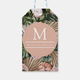 Jungle handflatan löv regnskogar rosa grönt presentetikett