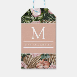 Jungle handflatan löv regnskogar rosa grönt presentetikett