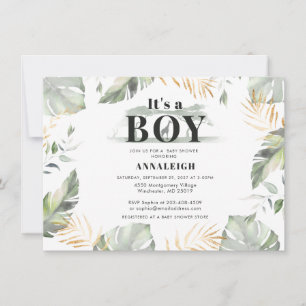 Jungle Handflatan Lövs Boy Baby Shower Inbjudningar
