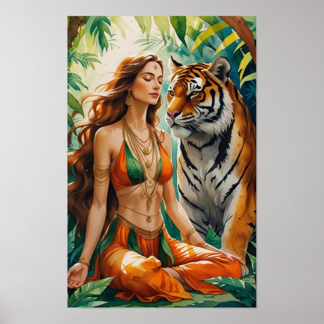 Jungle Harmony: Bengal Tiger och Boho Muse Poster (Framsidan)