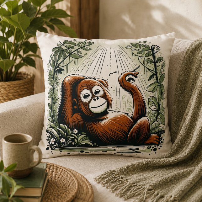 Jungle Harmony: Orangutang-Inspirerad  Kudde (Jungle Harmony: Orangutan-Inspired Throw Pillow)
