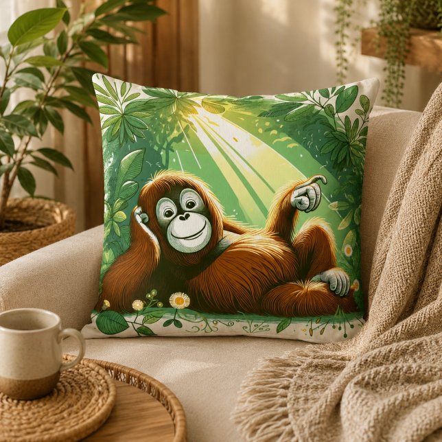 Jungle Harmony: Orangutang-Inspirerad  Kudde (Jungle Harmony: Orangutan-Inspired Throw Pillow)