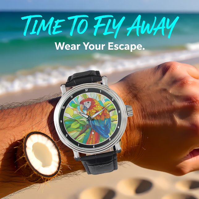 Jungle Harmony" - Stained Glass Parrot Armbandsur (Skapare uppladdad)