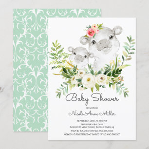 Jungle Hippo Baby Shower-inbjudan Inbjudningar