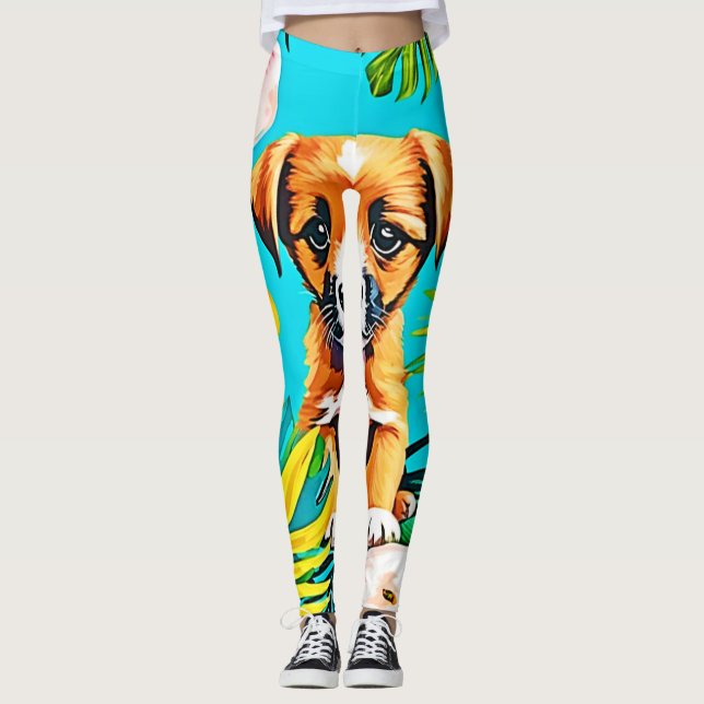 Jungle Hund Art Leggings (Framsida)
