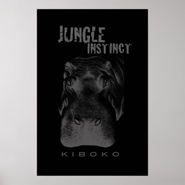 Jungle Instinct™_Kiboko_hippo på svart Poster (Framsidan)