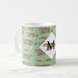 Jungle Jaguar Animal Mönster Initial Monogram Kaffemugg