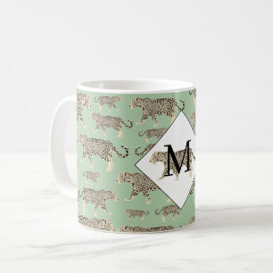 Jungle Jaguar Animal Mönster Initial Monogram Kaffemugg