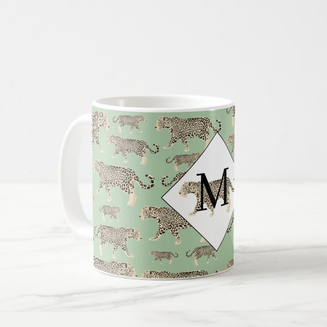 Jungle Jaguar Animal Mönster Initial Monogram Kaffemugg (Framsida vänster)