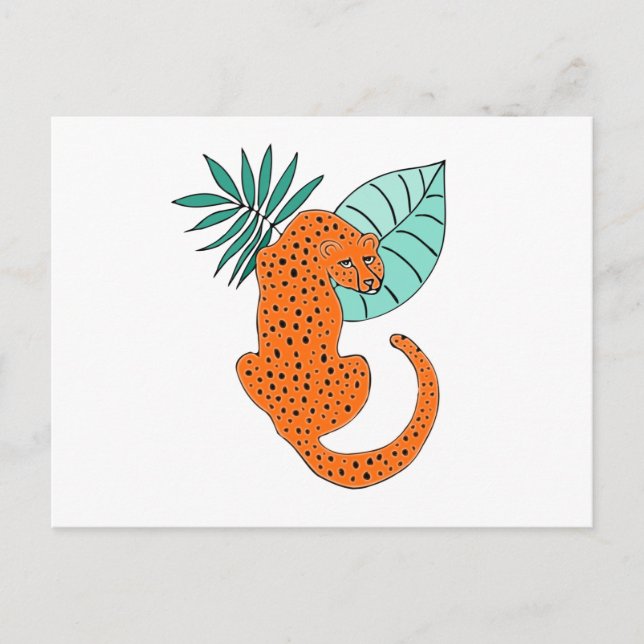 Jungle Jaguar Tropical Fern Postcard Vykort (Framsida)