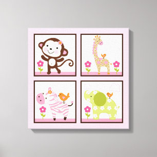 Jungle Jill Girl Animals 16 x 16 tums Kanvastryck