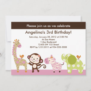 Jungle Jill /Girl Animals Birthday-inbjudan Inbjudningar