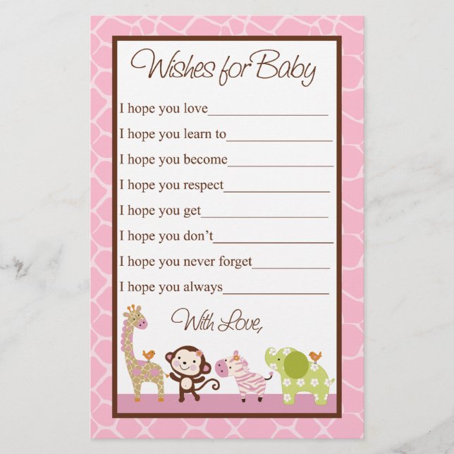Jungle Jill/Girl Animals Önskemål for Baby Shower (Framsida)