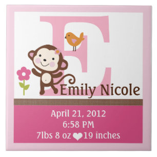 Jungle Jill Monkey Brev Namn Birth Info Tile Kakelplatta