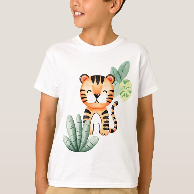 Jungle Joy: Lycklig Tiger Kids T-Shirt (Framsida)