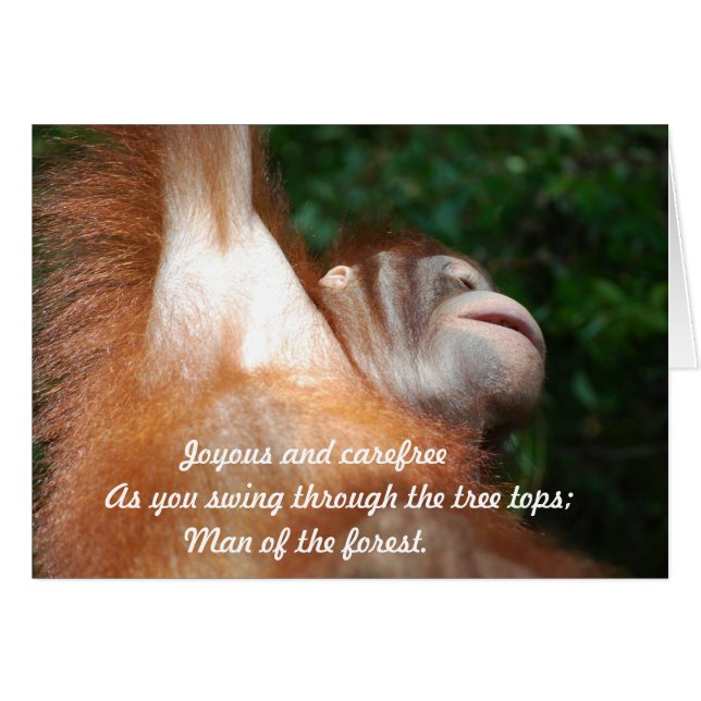 Jungle Joy - Orangutan Tribute Wildlife Haiku Hälsningskort (Framsidan Horizontal)