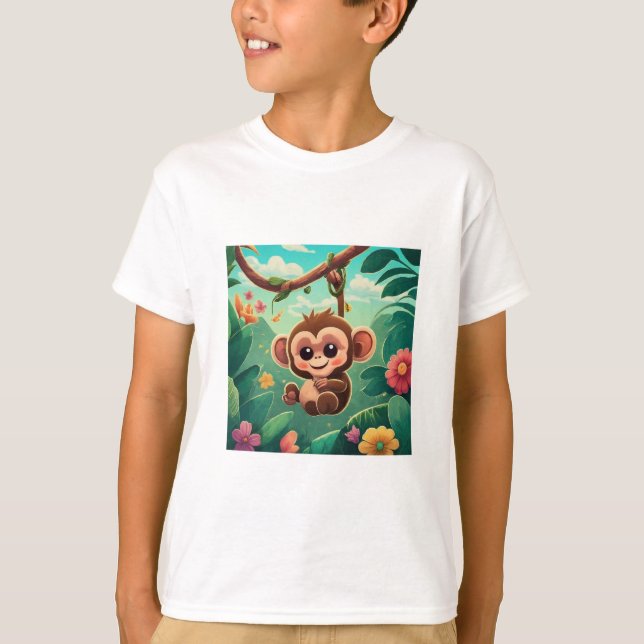 "Jungle Joy: Playful Baby Monkey T-Shirt Collectio (Framsida)
