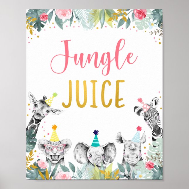 Jungle Juice Rosa Guld Party Animal Birday Sign Poster (Framsidan)