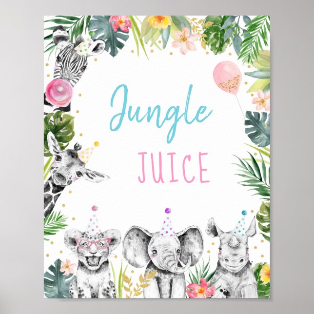 Jungle Juice Rosa Guld Tropical Safari Birthday Poster (Framsidan)