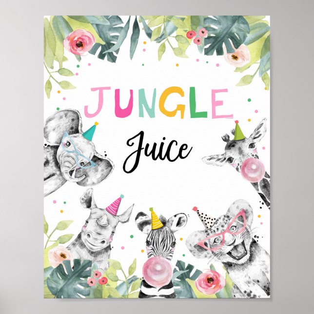 Jungle Juice Safari Animals Birthday Drink Bord Poster (Framsidan)