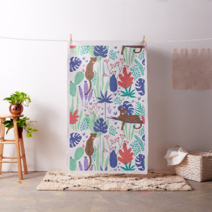 Jungle-katter med blommor och löv mönster tyg