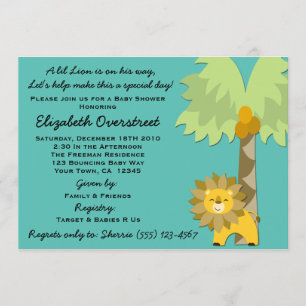 Jungle Kung Lejonare Teal Boy Baby Shower Zoo Safa Inbjudningar