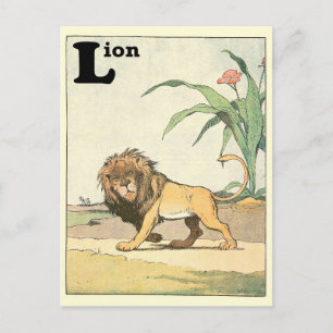 Jungle Lejon Alphabet Brev Sepia Vykort