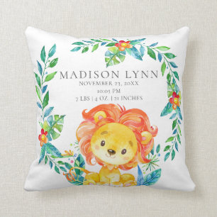 Jungle Lejon Baby Birth Stats Pillow Kudde