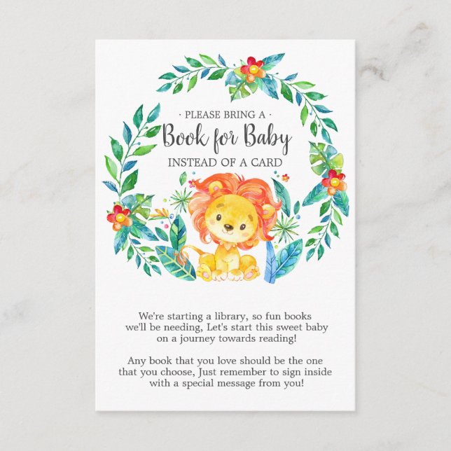 Jungle Lejon Baby Shower Bok för Baby Card Tilläggskort (Framsida)