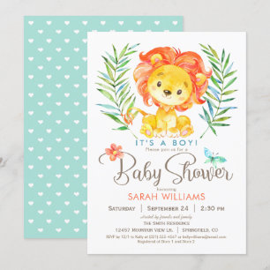Jungle Lejon Baby Shower, Boy eller Girl Inbjudningar
