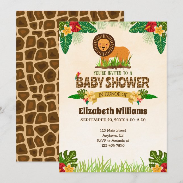 Jungle Lejon Baby Shower-inbjudan Inbjudningar (Fram/baksida)