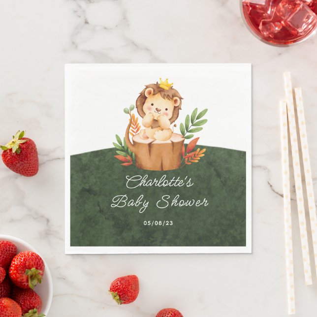 Jungle Lejon Baby Shower Papper Napkins Pappersservett (Insitu)