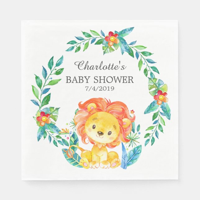 Jungle Lejon Baby Shower Papper Napkins Pappersservett (Framsidan)