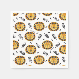 Jungle Lejon Mönster med Kids Namn födelsedag Pappersservett