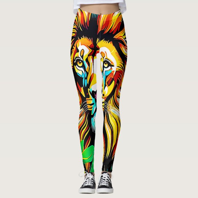Jungle Lejon Popp Art-design Leggings (Framsida)
