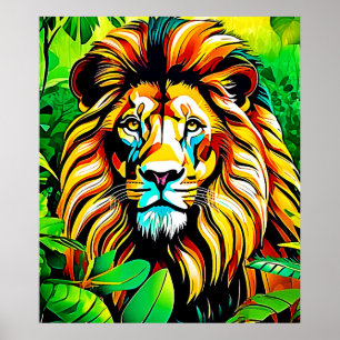 Jungle Lejon Popp Art-design Poster